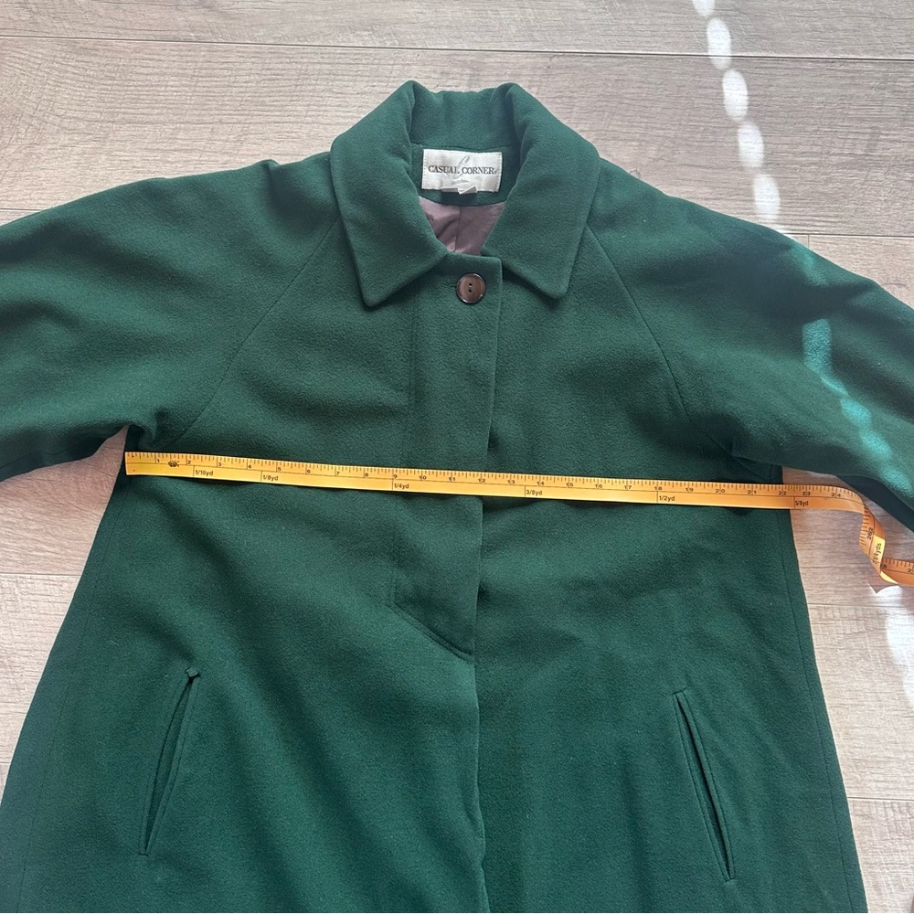 Casual Corner 100% Wool Dark Green Trench Over Coat - Picture 12 of 13